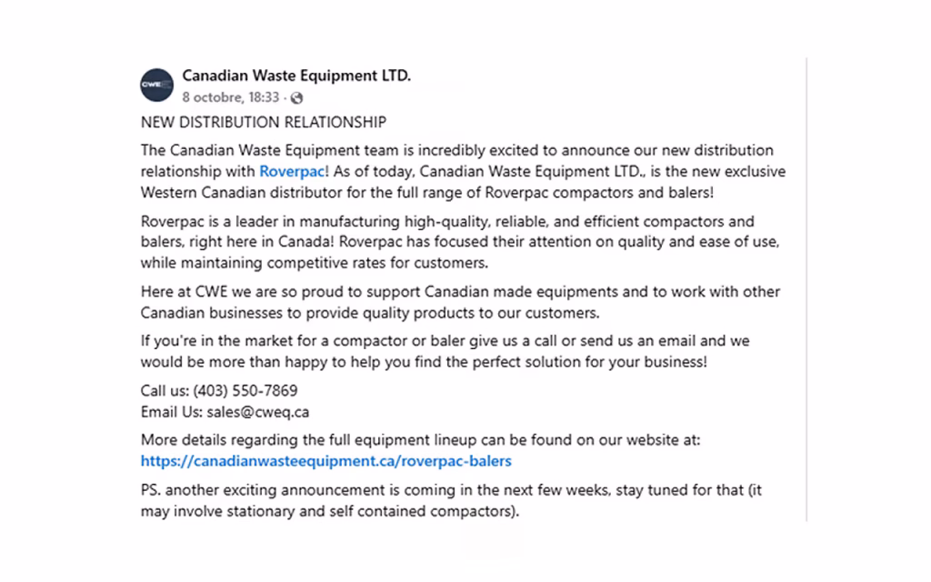 Industek and Canadian Waste Equipment distribution agreement